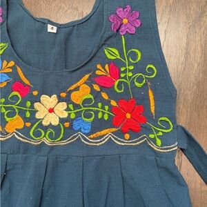 Girls Boho Floral Embroidered Navy Blue Sleeveless Dress 4T Cottagecore Folklore